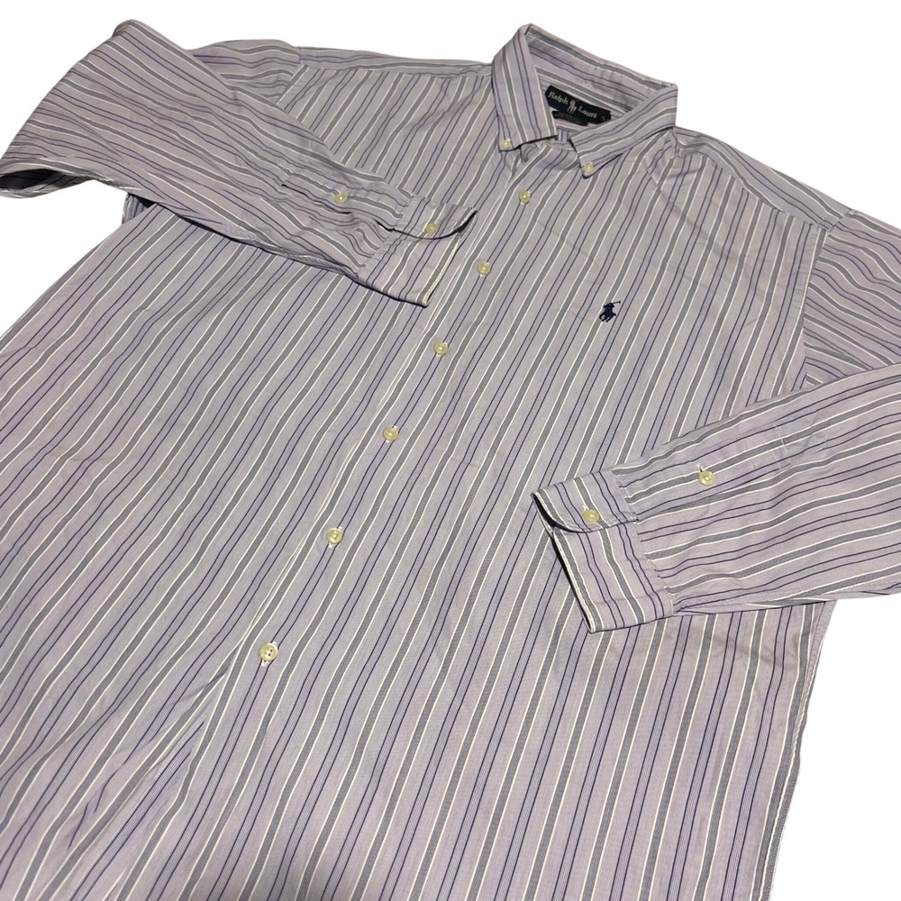 Ralph Lauren Button Down Shirt Mens Large Purple Striped McMeel Long Sleeve